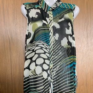 Adore L Blue Black See Through Sleeveless Blouse